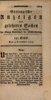 Göttingische Anzeigen von gelehrten Sachen (Göttingische Zeitungen von gelehrten Sachen) Samstag 9. Dezember 1780