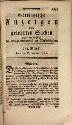 Göttingische Anzeigen von gelehrten Sachen (Göttingische Zeitungen von gelehrten Sachen) Samstag 16. Dezember 1780