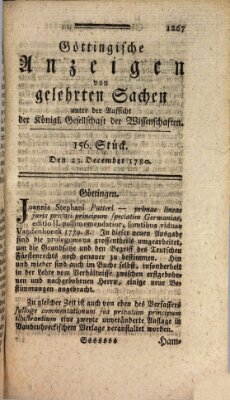 Göttingische Anzeigen von gelehrten Sachen (Göttingische Zeitungen von gelehrten Sachen) Samstag 23. Dezember 1780