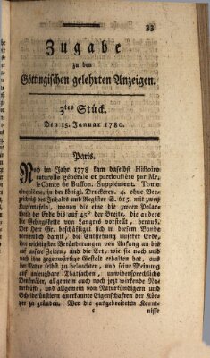 Göttingische Anzeigen von gelehrten Sachen. Zugabe (Göttingische Zeitungen von gelehrten Sachen) Samstag 15. Januar 1780