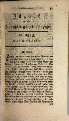 Göttingische Anzeigen von gelehrten Sachen. Zugabe (Göttingische Zeitungen von gelehrten Sachen) Samstag 5. Februar 1780