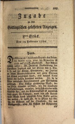 Göttingische Anzeigen von gelehrten Sachen. Zugabe (Göttingische Zeitungen von gelehrten Sachen) Samstag 19. Februar 1780