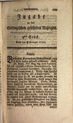 Göttingische Anzeigen von gelehrten Sachen. Zugabe (Göttingische Zeitungen von gelehrten Sachen) Samstag 26. Februar 1780