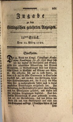 Göttingische Anzeigen von gelehrten Sachen. Zugabe (Göttingische Zeitungen von gelehrten Sachen) Samstag 11. März 1780