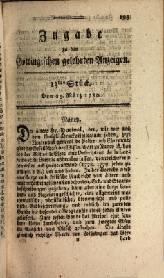 Göttingische Anzeigen von gelehrten Sachen. Zugabe (Göttingische Zeitungen von gelehrten Sachen) Samstag 25. März 1780