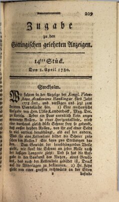 Göttingische Anzeigen von gelehrten Sachen. Zugabe (Göttingische Zeitungen von gelehrten Sachen) Samstag 1. April 1780