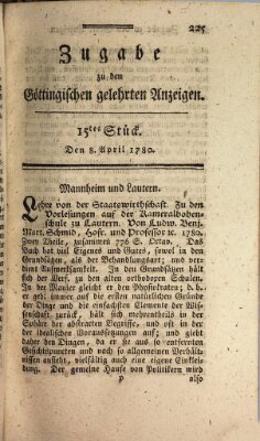 Göttingische Anzeigen von gelehrten Sachen. Zugabe (Göttingische Zeitungen von gelehrten Sachen) Samstag 8. April 1780