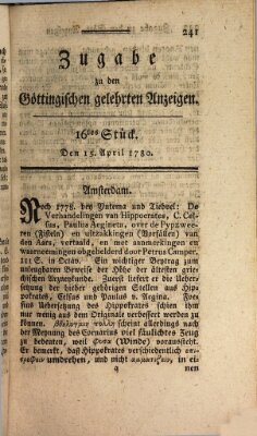 Göttingische Anzeigen von gelehrten Sachen. Zugabe (Göttingische Zeitungen von gelehrten Sachen) Samstag 15. April 1780