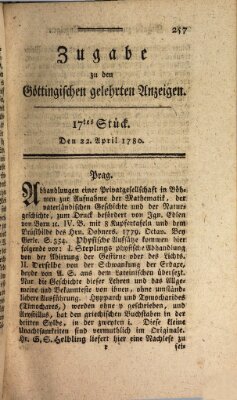 Göttingische Anzeigen von gelehrten Sachen. Zugabe (Göttingische Zeitungen von gelehrten Sachen) Samstag 22. April 1780