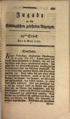 Göttingische Anzeigen von gelehrten Sachen. Zugabe (Göttingische Zeitungen von gelehrten Sachen) Samstag 6. Mai 1780