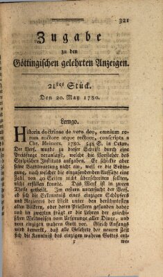 Göttingische Anzeigen von gelehrten Sachen. Zugabe (Göttingische Zeitungen von gelehrten Sachen) Samstag 20. Mai 1780