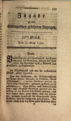 Göttingische Anzeigen von gelehrten Sachen. Zugabe (Göttingische Zeitungen von gelehrten Sachen) Samstag 27. Mai 1780