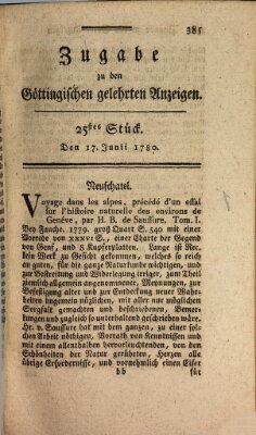 Göttingische Anzeigen von gelehrten Sachen. Zugabe (Göttingische Zeitungen von gelehrten Sachen) Samstag 17. Juni 1780