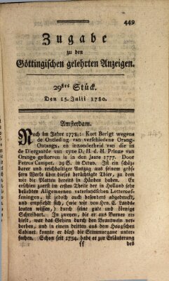 Göttingische Anzeigen von gelehrten Sachen. Zugabe (Göttingische Zeitungen von gelehrten Sachen) Samstag 15. Juli 1780