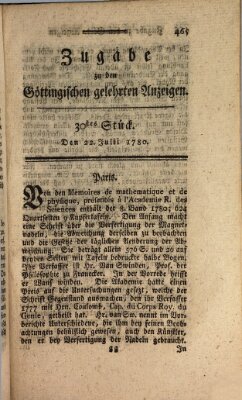 Göttingische Anzeigen von gelehrten Sachen. Zugabe (Göttingische Zeitungen von gelehrten Sachen) Samstag 22. Juli 1780