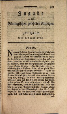 Göttingische Anzeigen von gelehrten Sachen. Zugabe (Göttingische Zeitungen von gelehrten Sachen) Samstag 5. August 1780