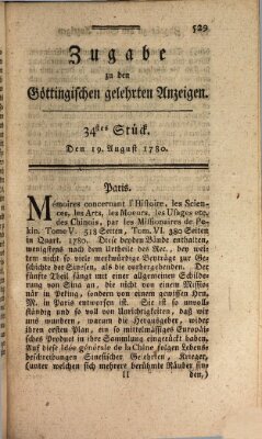 Göttingische Anzeigen von gelehrten Sachen. Zugabe (Göttingische Zeitungen von gelehrten Sachen) Samstag 19. August 1780