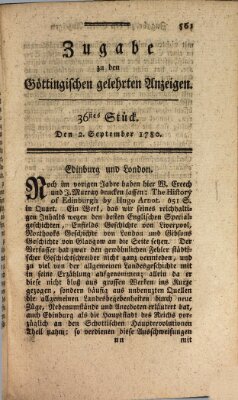 Göttingische Anzeigen von gelehrten Sachen. Zugabe (Göttingische Zeitungen von gelehrten Sachen) Samstag 2. September 1780