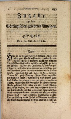 Göttingische Anzeigen von gelehrten Sachen. Zugabe (Göttingische Zeitungen von gelehrten Sachen) Samstag 14. Oktober 1780