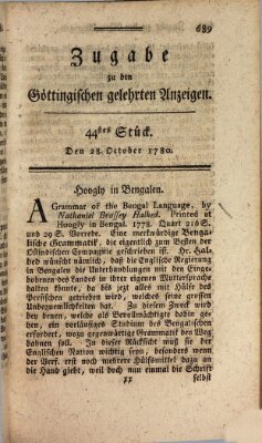 Göttingische Anzeigen von gelehrten Sachen. Zugabe (Göttingische Zeitungen von gelehrten Sachen) Samstag 28. Oktober 1780