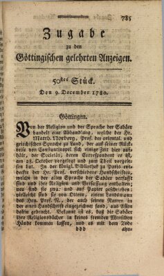 Göttingische Anzeigen von gelehrten Sachen. Zugabe (Göttingische Zeitungen von gelehrten Sachen) Samstag 9. Dezember 1780