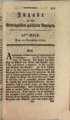 Göttingische Anzeigen von gelehrten Sachen. Zugabe (Göttingische Zeitungen von gelehrten Sachen) Samstag 23. Dezember 1780