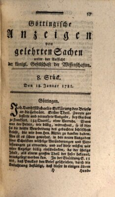 Göttingische Anzeigen von gelehrten Sachen (Göttingische Zeitungen von gelehrten Sachen) Donnerstag 18. Januar 1781