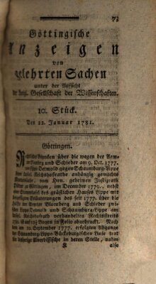 Göttingische Anzeigen von gelehrten Sachen (Göttingische Zeitungen von gelehrten Sachen) Montag 22. Januar 1781