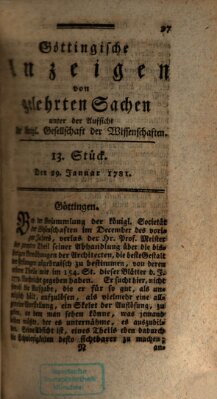 Göttingische Anzeigen von gelehrten Sachen (Göttingische Zeitungen von gelehrten Sachen) Montag 29. Januar 1781