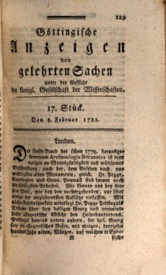 Göttingische Anzeigen von gelehrten Sachen (Göttingische Zeitungen von gelehrten Sachen) Donnerstag 8. Februar 1781