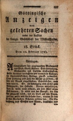 Göttingische Anzeigen von gelehrten Sachen (Göttingische Zeitungen von gelehrten Sachen) Samstag 10. Februar 1781