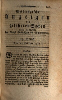 Göttingische Anzeigen von gelehrten Sachen (Göttingische Zeitungen von gelehrten Sachen) Montag 12. Februar 1781