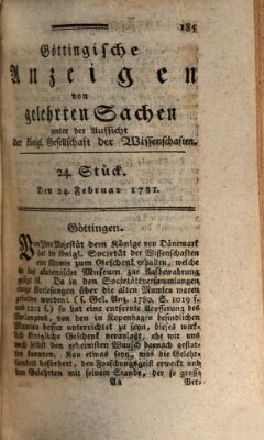 Göttingische Anzeigen von gelehrten Sachen (Göttingische Zeitungen von gelehrten Sachen) Samstag 24. Februar 1781