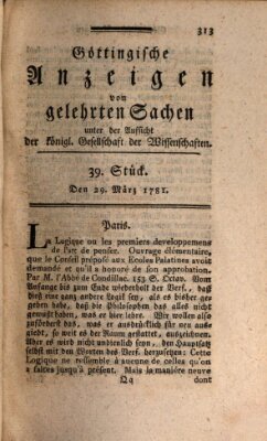 Göttingische Anzeigen von gelehrten Sachen (Göttingische Zeitungen von gelehrten Sachen) Donnerstag 29. März 1781