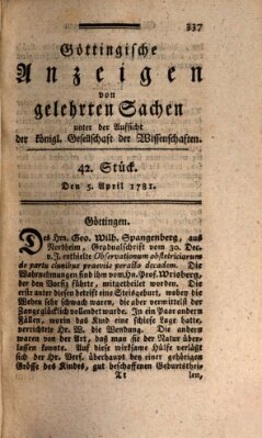 Göttingische Anzeigen von gelehrten Sachen (Göttingische Zeitungen von gelehrten Sachen) Thursday 5. April 1781