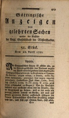 Göttingische Anzeigen von gelehrten Sachen (Göttingische Zeitungen von gelehrten Sachen) Donnerstag 26. April 1781