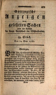 Göttingische Anzeigen von gelehrten Sachen (Göttingische Zeitungen von gelehrten Sachen) Montag 14. Mai 1781