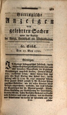 Göttingische Anzeigen von gelehrten Sachen (Göttingische Zeitungen von gelehrten Sachen) Donnerstag 17. Mai 1781