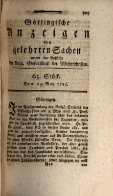 Göttingische Anzeigen von gelehrten Sachen (Göttingische Zeitungen von gelehrten Sachen) Donnerstag 24. Mai 1781