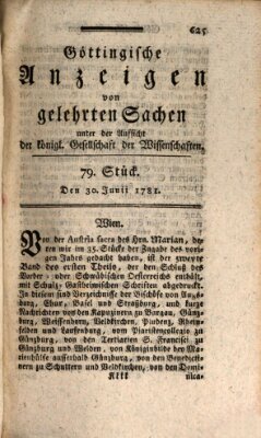 Göttingische Anzeigen von gelehrten Sachen (Göttingische Zeitungen von gelehrten Sachen) Samstag 30. Juni 1781