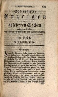 Göttingische Anzeigen von gelehrten Sachen (Göttingische Zeitungen von gelehrten Sachen) Montag 2. Juli 1781