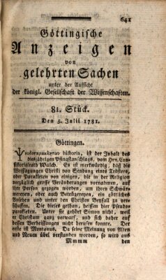 Göttingische Anzeigen von gelehrten Sachen (Göttingische Zeitungen von gelehrten Sachen) Donnerstag 5. Juli 1781