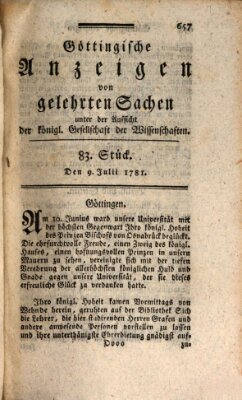 Göttingische Anzeigen von gelehrten Sachen (Göttingische Zeitungen von gelehrten Sachen) Montag 9. Juli 1781