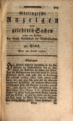 Göttingische Anzeigen von gelehrten Sachen (Göttingische Zeitungen von gelehrten Sachen) Donnerstag 26. Juli 1781