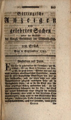 Göttingische Anzeigen von gelehrten Sachen (Göttingische Zeitungen von gelehrten Sachen) Donnerstag 6. September 1781