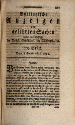 Göttingische Anzeigen von gelehrten Sachen (Göttingische Zeitungen von gelehrten Sachen) Samstag 8. September 1781