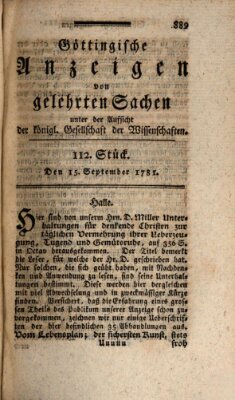 Göttingische Anzeigen von gelehrten Sachen (Göttingische Zeitungen von gelehrten Sachen) Samstag 15. September 1781