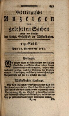 Göttingische Anzeigen von gelehrten Sachen (Göttingische Zeitungen von gelehrten Sachen) Montag 17. September 1781