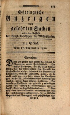 Göttingische Anzeigen von gelehrten Sachen (Göttingische Zeitungen von gelehrten Sachen) Montag 17. September 1781