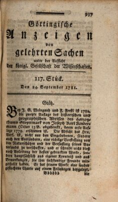 Göttingische Anzeigen von gelehrten Sachen (Göttingische Zeitungen von gelehrten Sachen) Montag 24. September 1781